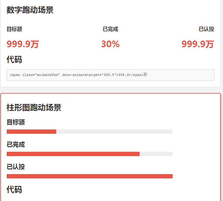 数字，柱形图，饼形图跑起来的插件，支持滚动条响应