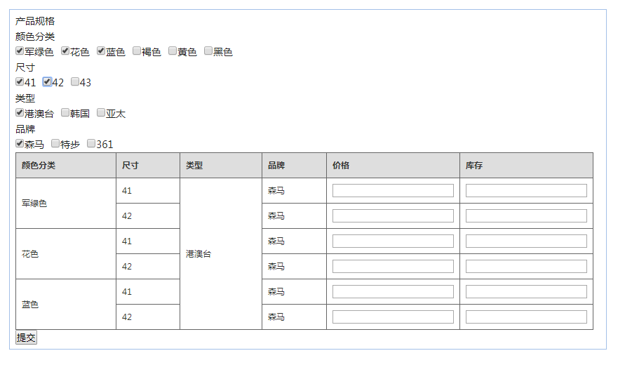 jquery仿淘宝SKU选择商品属性代码