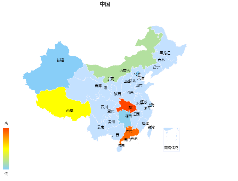 echarts生成中国地形图，中国地图数据统计